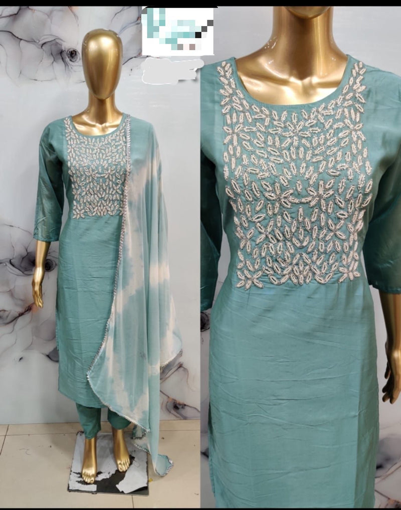 Light Green with Pearl work Suit