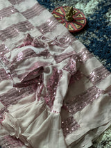 Dark Blue Sequins Saree / Light Pink with Rose Gold Sequins 8167