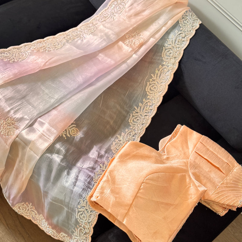 Moonlight Peach Organza Saree