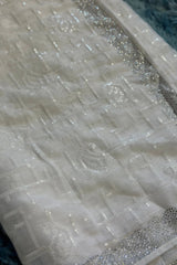 White Chikankari with Stone work Net Saree