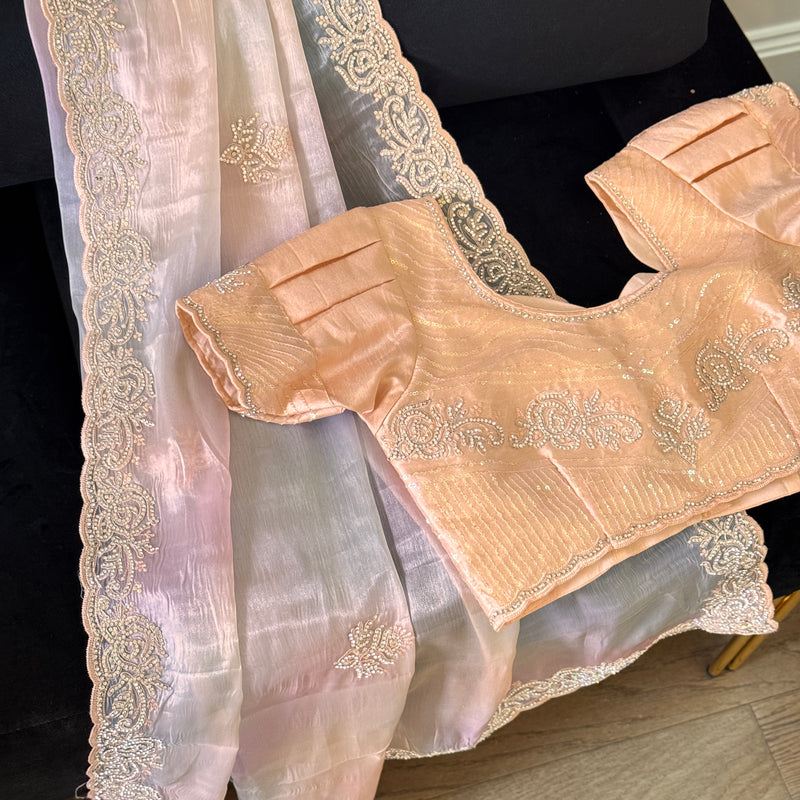 Moonlight Peach Organza Saree