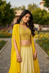 Yellow Croptop with Cape Jacket