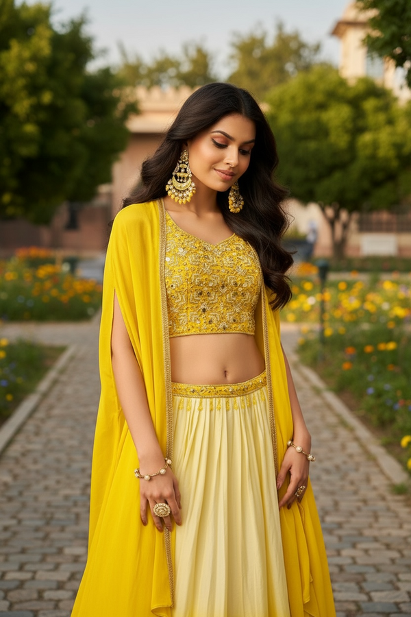 Yellow Croptop with Cape Jacket