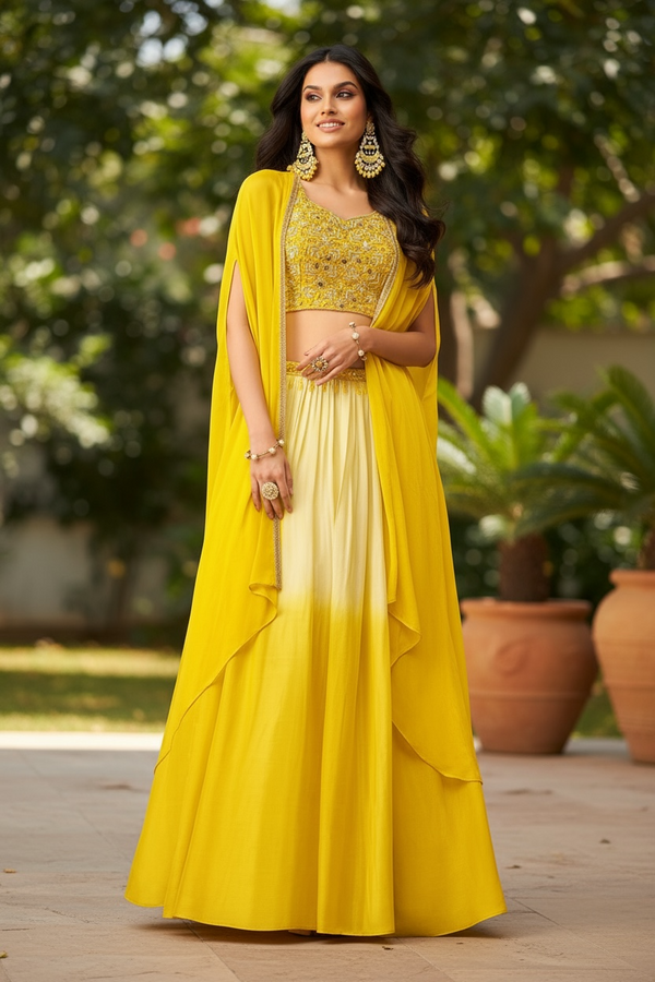 Yellow Croptop with Cape Jacket