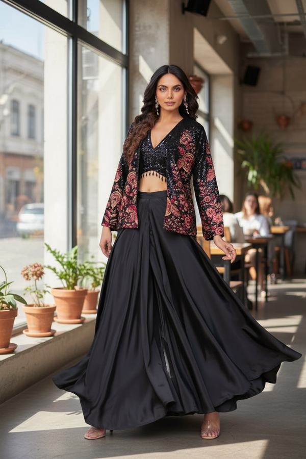 Black Palazzo with 3/4 Jacket