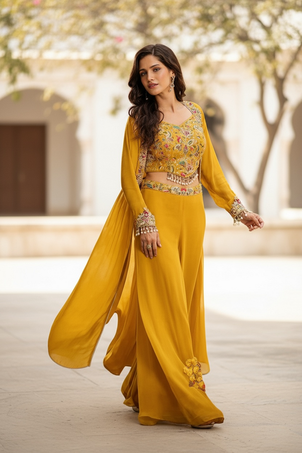 Mustard Croptop Palazzo Jacket