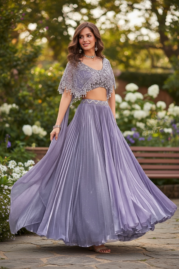 Lavendar Organza Lehenga
