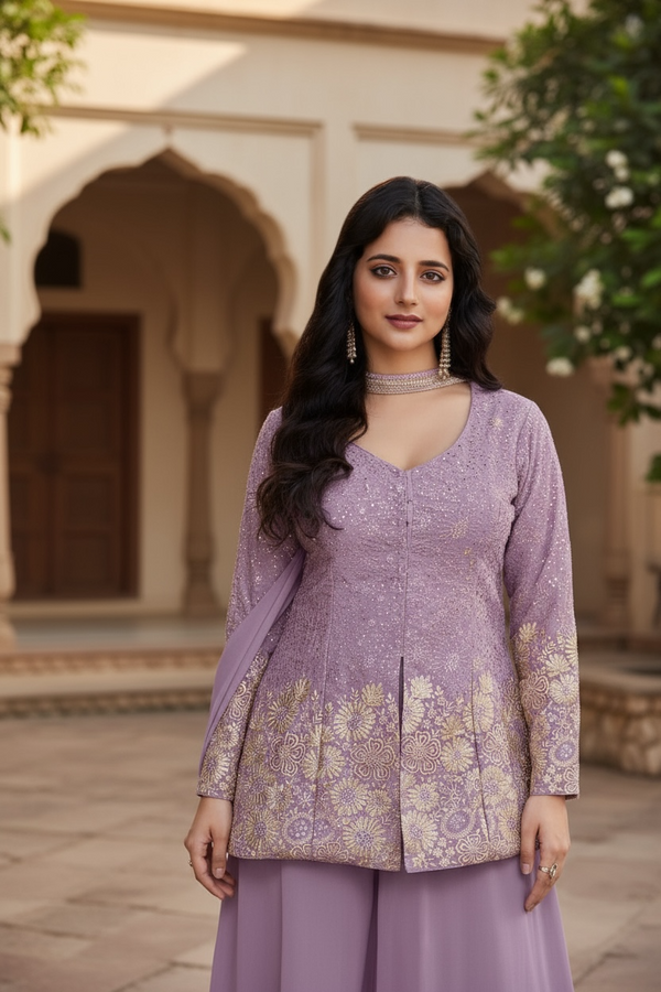 Embroidery Croptop with Palazzo Skirt