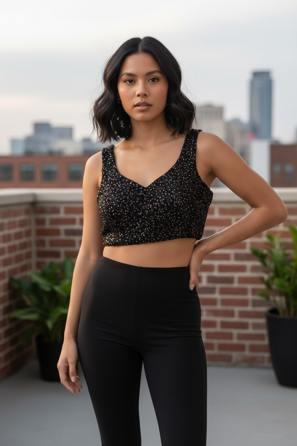 Black Sequins back tie Designer Blouse
