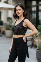 Black Sequins back tie Designer Blouse