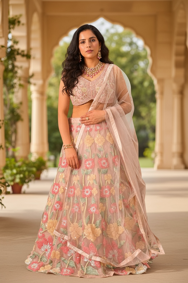 Pastel Pink Heavy Work Lehenga