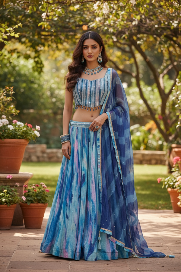 Blue Sequins Lehenga