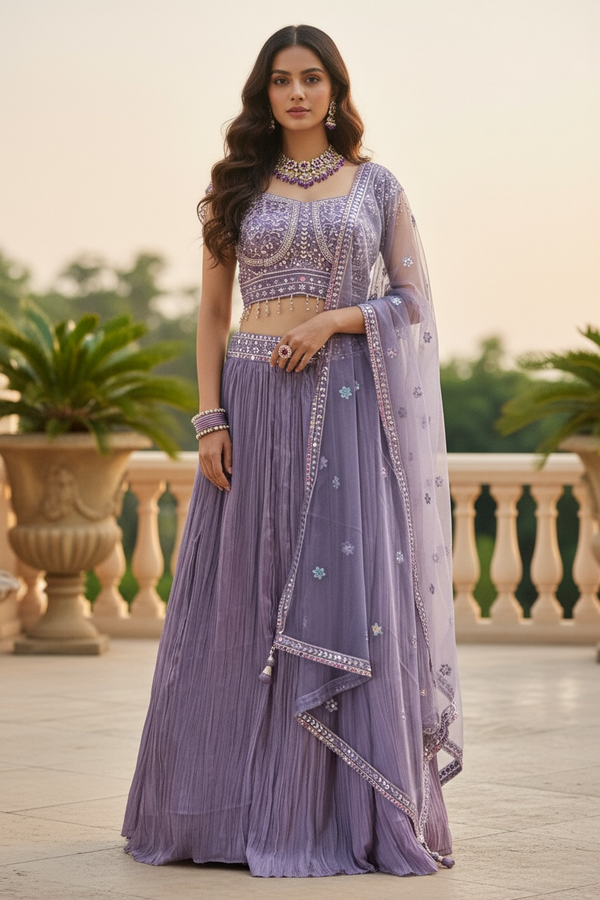Purple Heavy work blouse Lehenga