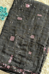 Black with Pink Sequins Saree/ Grey Patterened Sequins Saree 8182