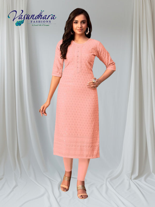 Coral Pink Chikankari Kurti