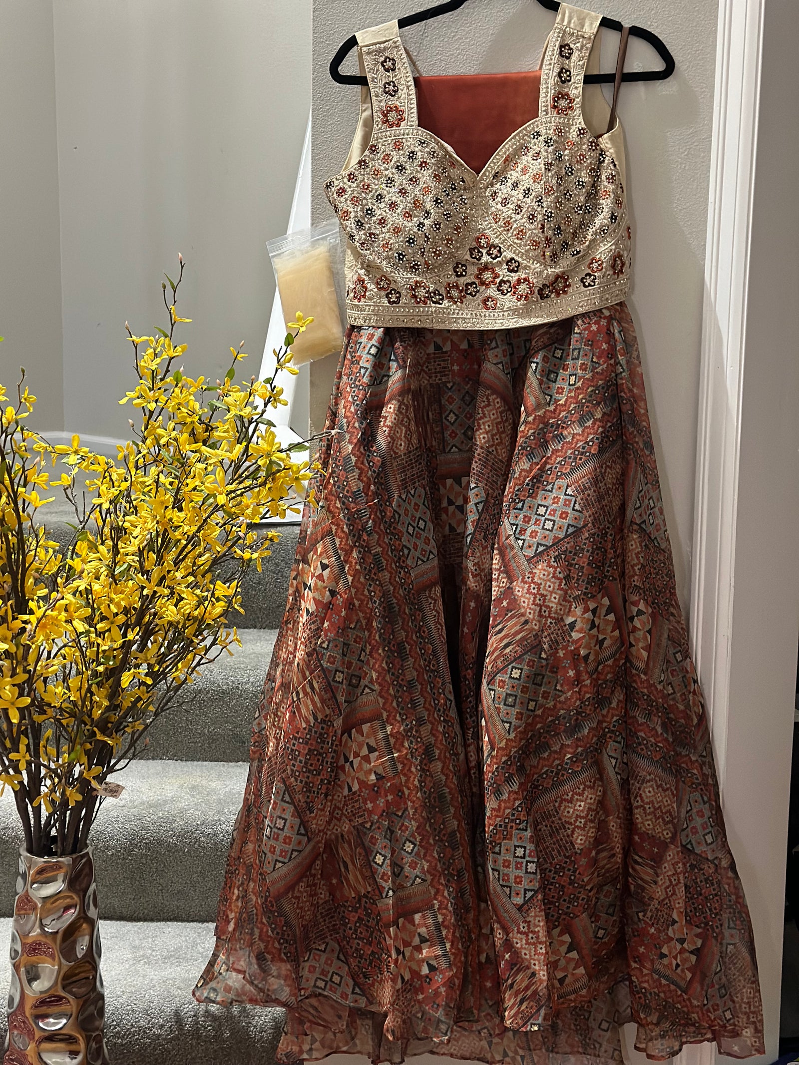 brown colour dress combination Creme and Brown Printed Lehenga – Vasundhara Fashions