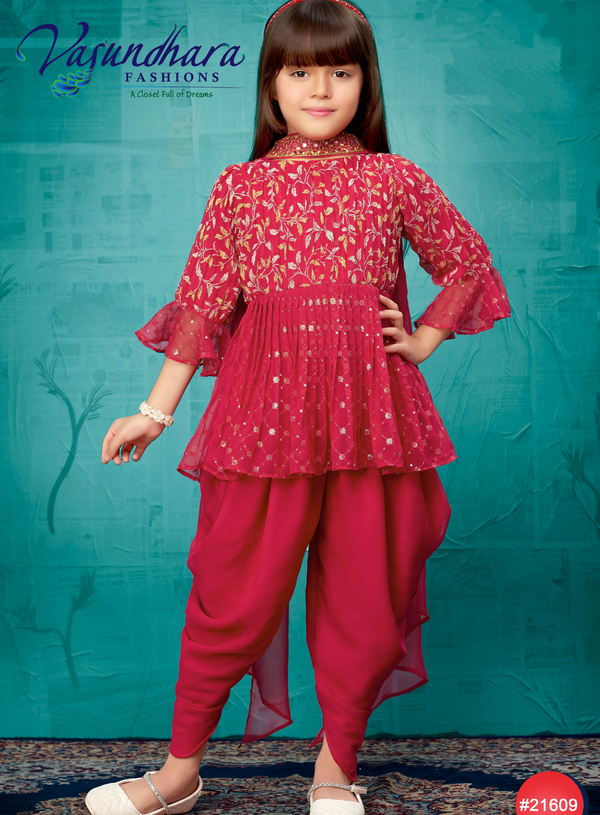Girl's Hot Pink Dhoti Suit