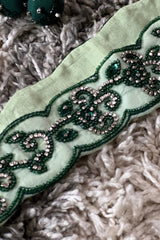 Green Saree with Stone work and along Waist Belt