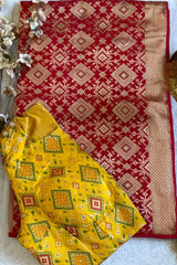 Red with Yellow Blouse Tissue Saree