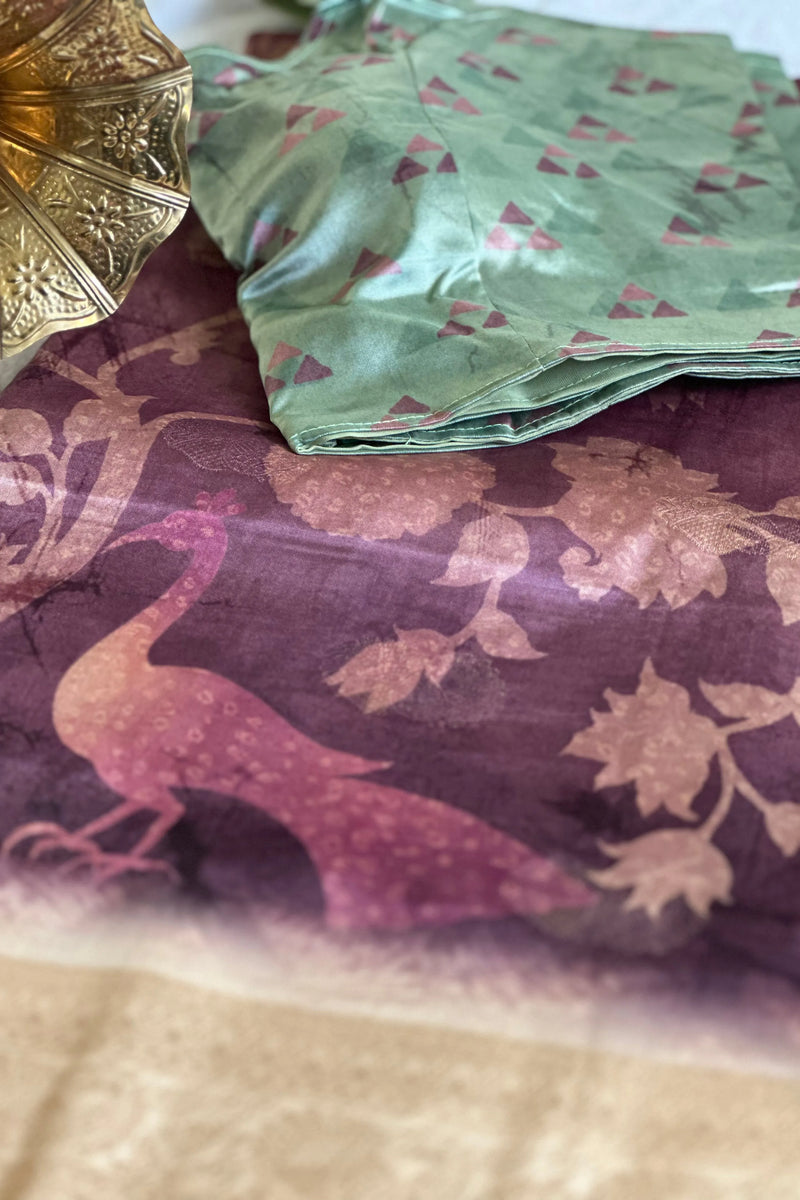 Purple Mithila Silk with Madhubani Weaving