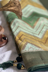 Green Zig Zag Tissue Handcrafted Saree
