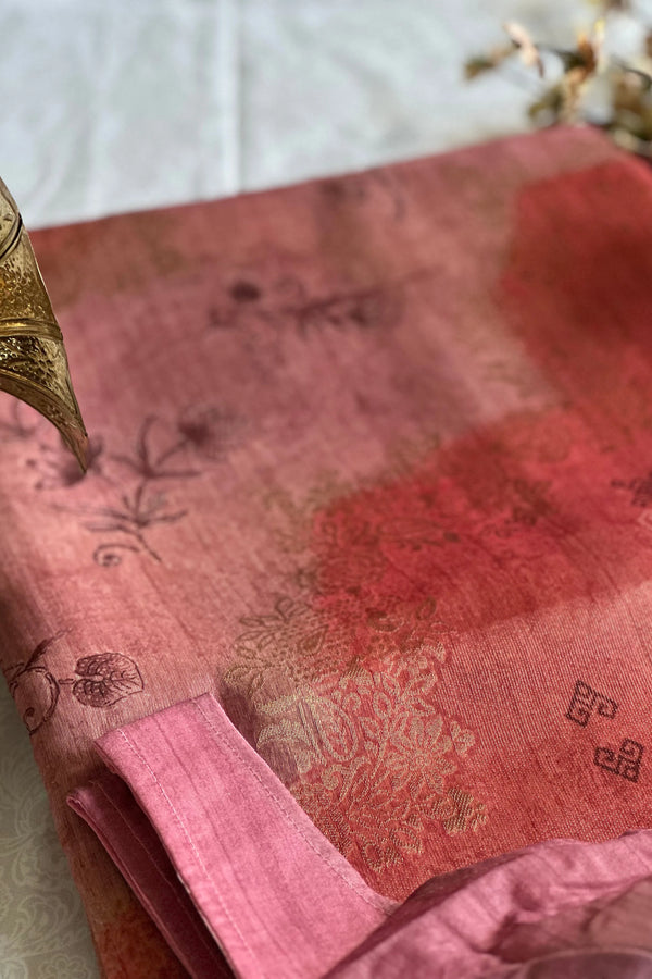 Pink Rangkat Placement prints on Cotton Linen