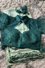 Green Saree with Stone work and along Waist Belt