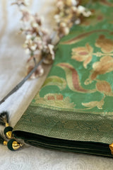 Green Floral Viscose Dola Handcrafted Saree