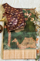 Green Mithila Silk with Madhubani Weaving