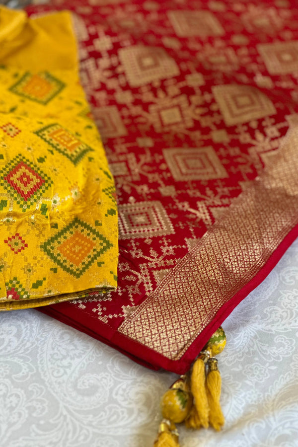 Red with Yellow Blouse Tissue Saree