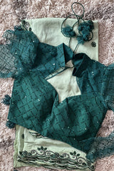 Green Saree with Stone work and along Waist Belt