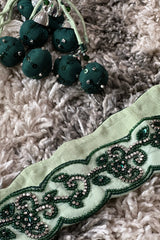 Green Saree with Stone work and along Waist Belt