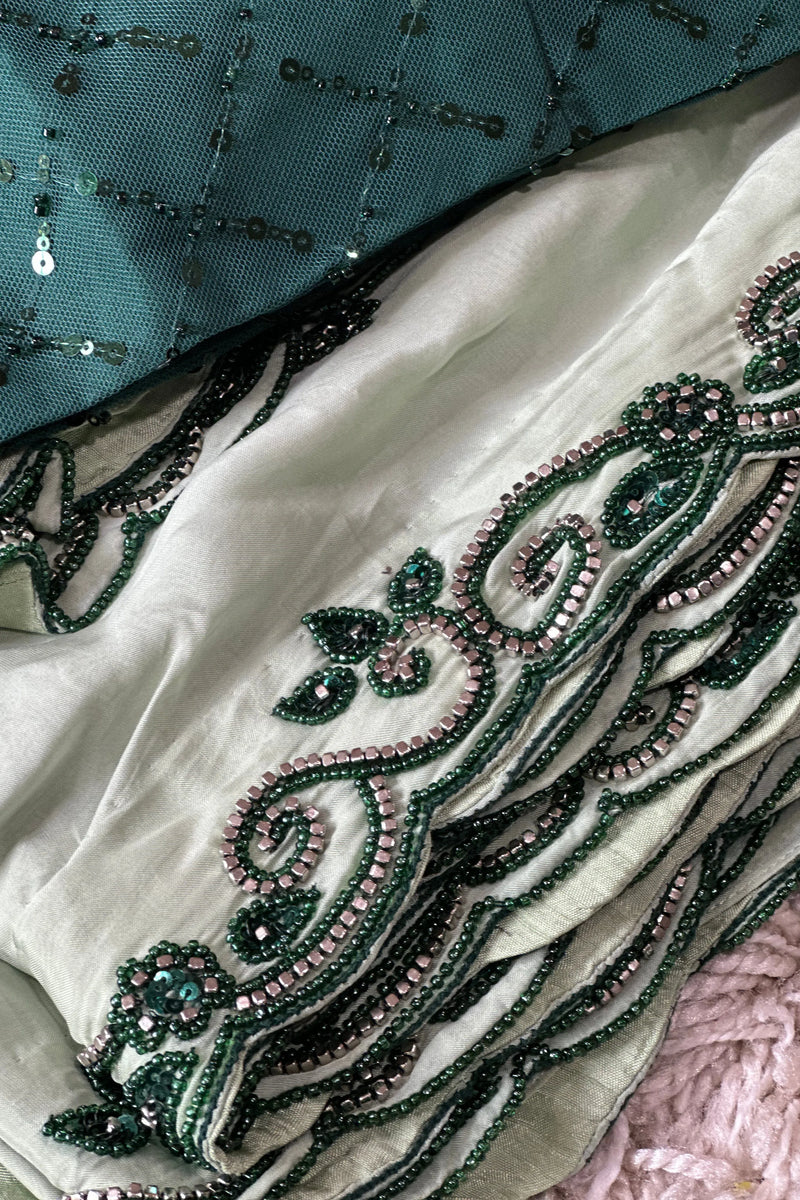 Green Saree with Stone work and along Waist Belt