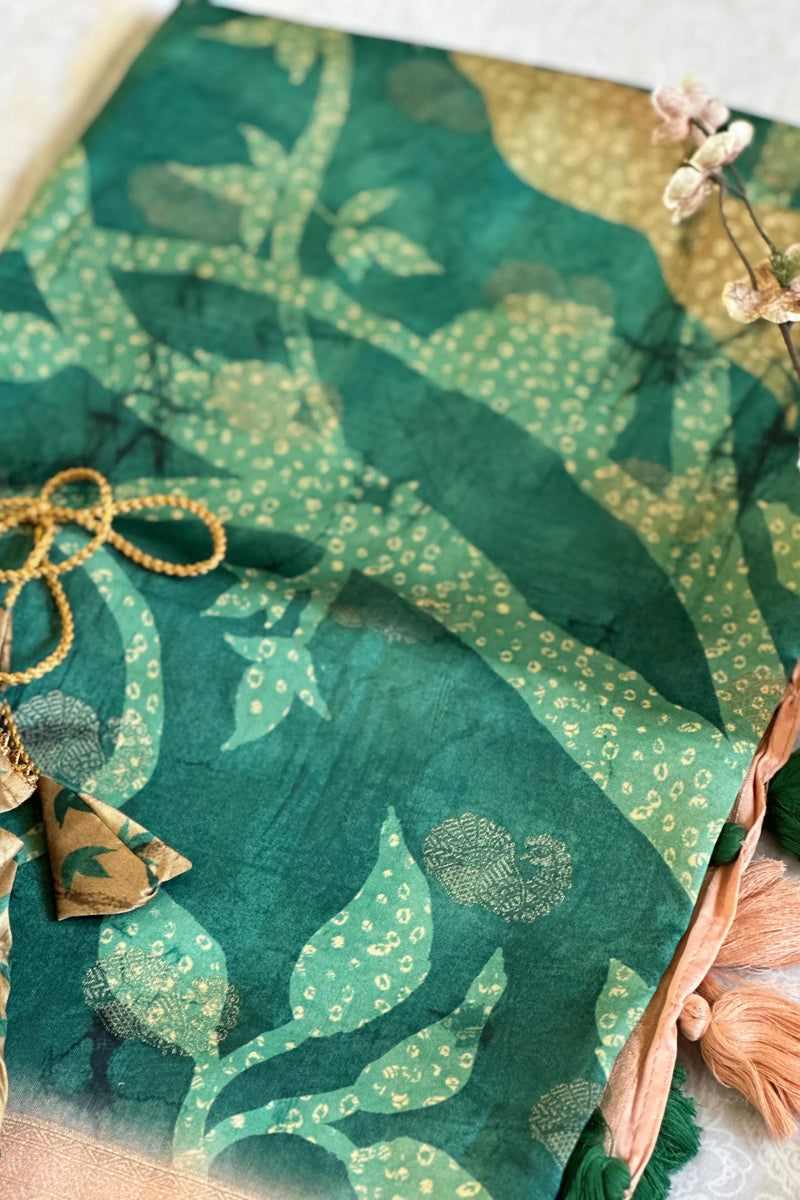 Green Mithila Silk with Madhubani Weaving