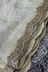 Cream with Orange Blouse with Pearl work