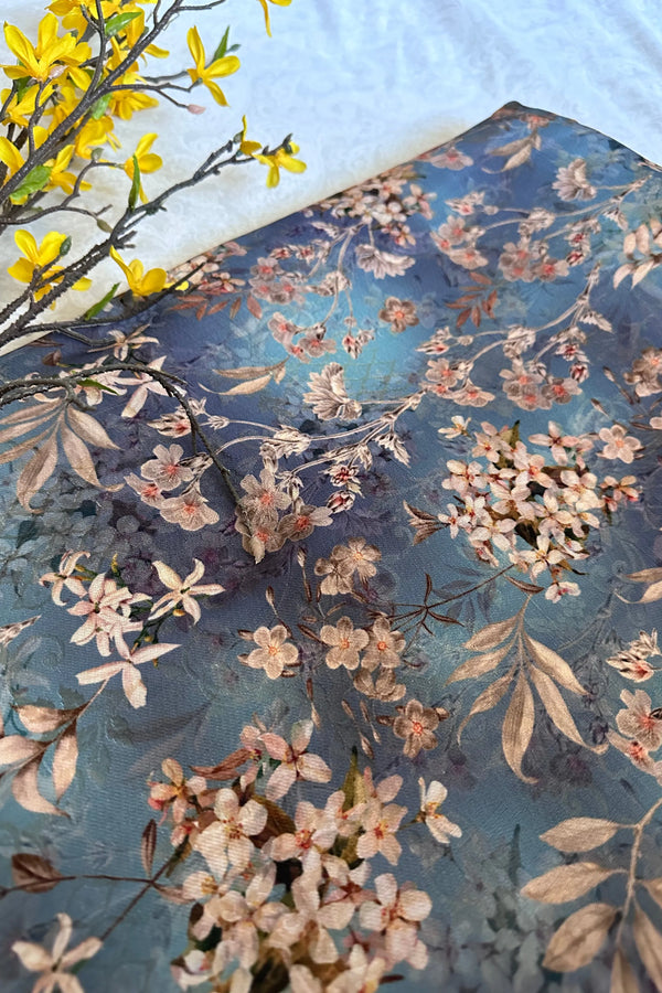 Blue Floral Dola Silk Saree