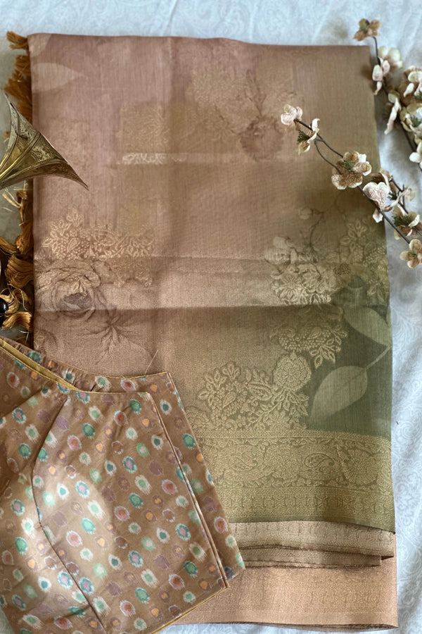 Green and Brown Rangkat Placement prints on Cotton Linen