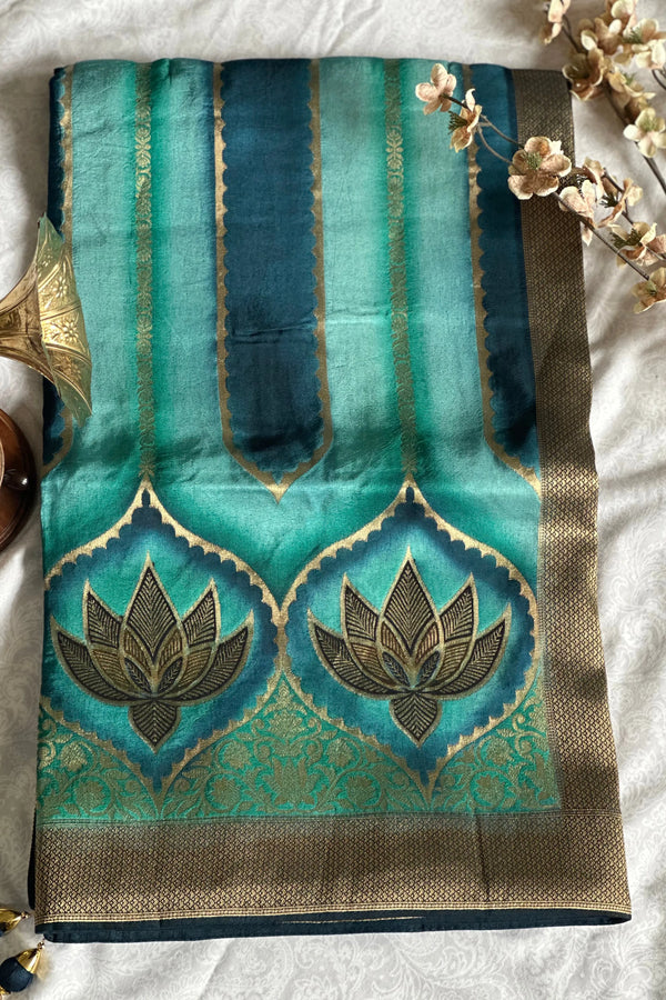 Green Lotus Viscose Dola Handcrafted Saree