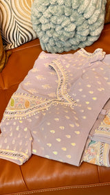 Vasundhara Fashions lavender chiffon saree with intricate multi-colored floral Chikankari embroidery and sequin details
