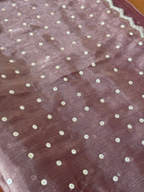 Vasundhara Fashions lavender organza saree featuring delicate silver sequin polka dots and an ornate embroidered border