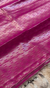 Vasundhara Fashions pink Kanchipuram pattu silk saree with intricate silver zari geometric patterns