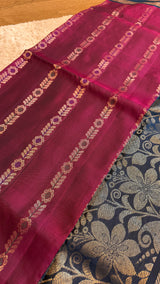 Vasundhara Fashions deep magenta Uppada Pattu silk saree featuring vertical gold floral zari weave patterns