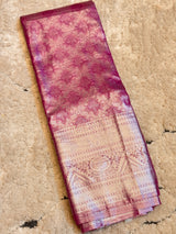 Vasundhara Fashions magenta Kanchipuram pattu silk saree with intricate silver zari floral motifs and wide border
