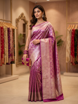 Vasundhara Fashions purple Kanchipuram pattu silk saree with intricate silver zari border and traditional motifs