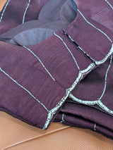 Vasundhara Fashions purple organza saree featuring horizontal silver lines and a scalloped border with beadwork