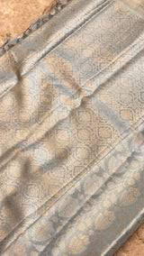 Vasundhara Fashions silver Kanchipuram pattu silk saree with intricate metallic silver zari floral motifs