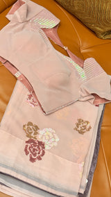 Vasundhara Fashions wine chiffon saree with floral sequin embroidery and matching sequin-embellished blouse