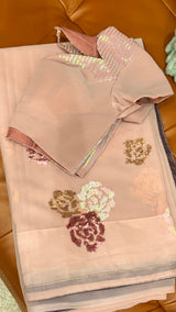 Vasundhara Fashions wine chiffon saree with matching blouse featuring intricate floral sequin embroidery