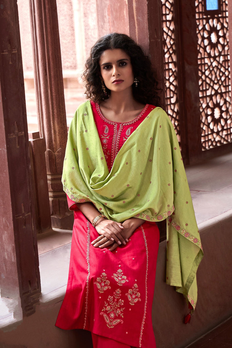 Women's Bright Red & Green Salwar Suit – Vasundhara Fashions