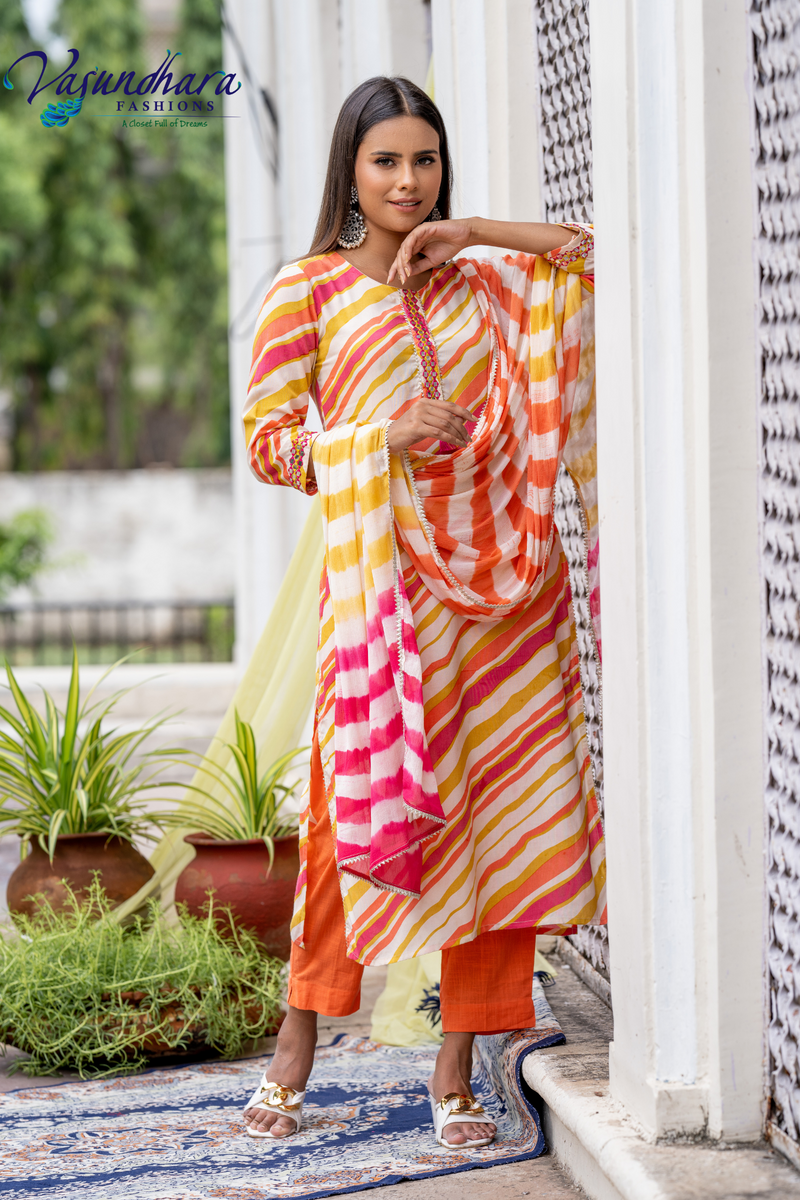 Women's Cream & Orange Salwar Suit